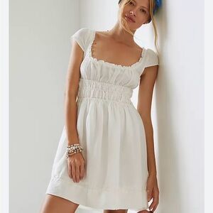 Anthropologie White Cap Sleeve Mini Dress